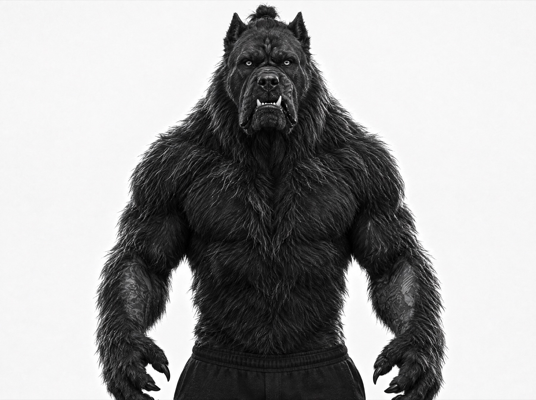 A hell hound standing in the white room
